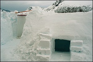 Snowcave and shower in a snowdrift